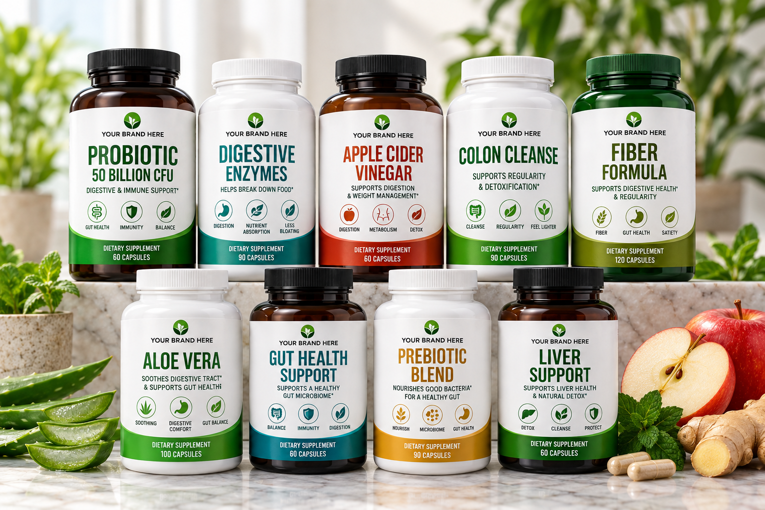 Colección de suplementos para la salud digestiva